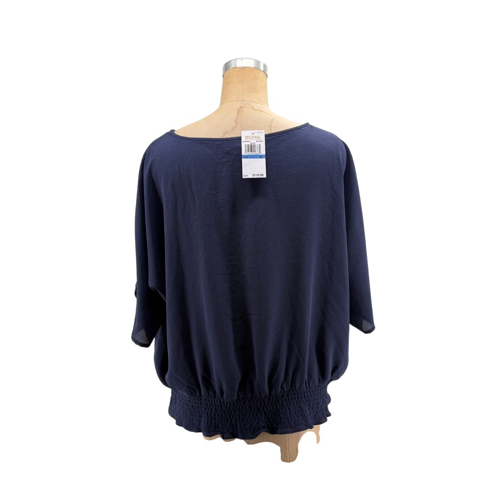 Michael Kors Womens True Navy Smocked Hem Dolman Sleeve Blouse QS3408UC5J XL NWT - Picture 4 of 9